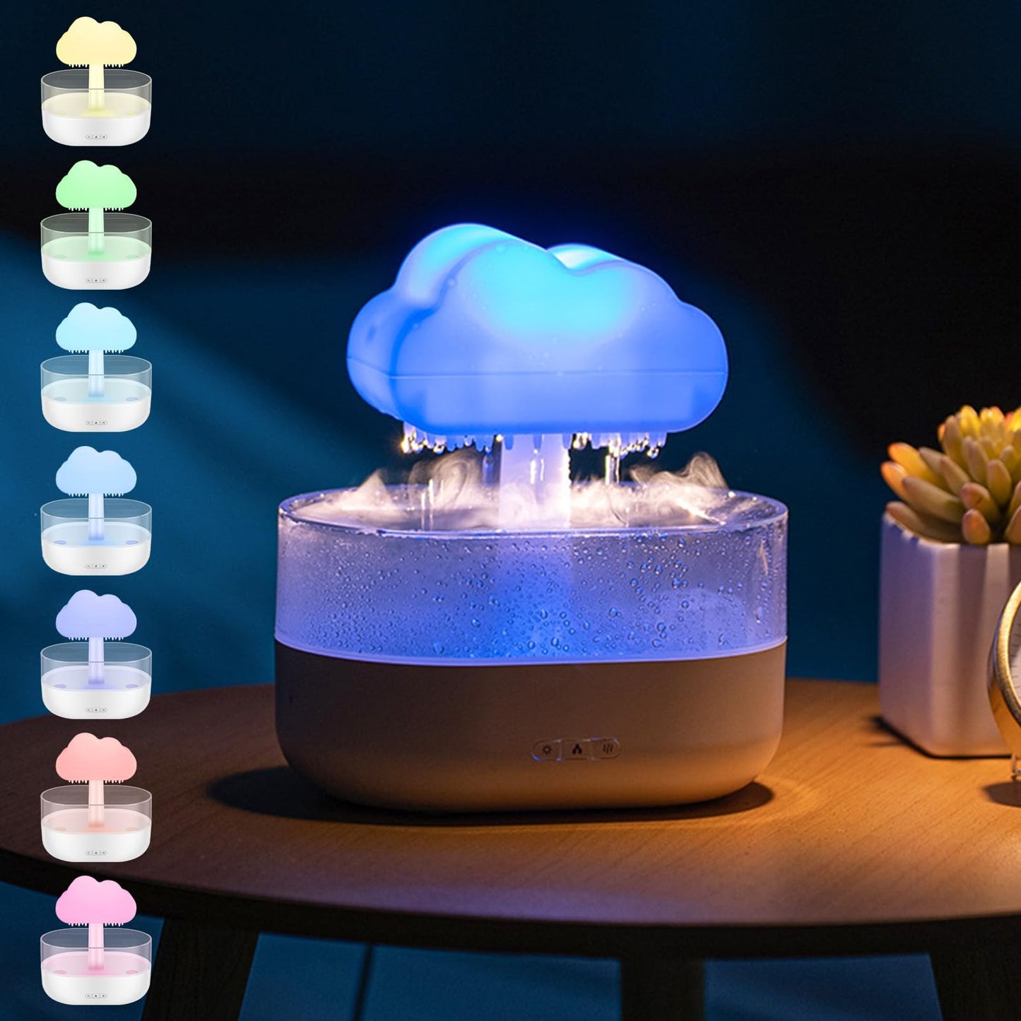 USB Rechargeable Raincloud Humidifier with LED Lights and Rain Sound™