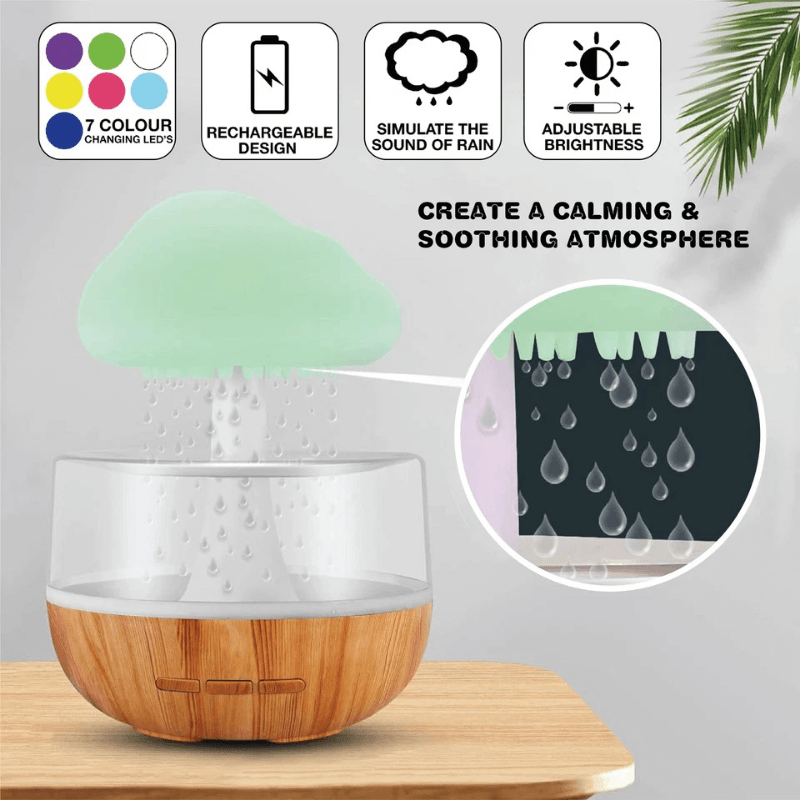 USB Rechargeable Raincloud Humidifier with LED Lights and Rain Sound™