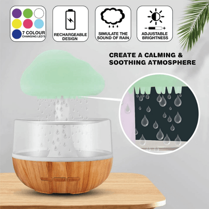 USB Rechargeable Raincloud Humidifier with LED Lights and Rain Sound™