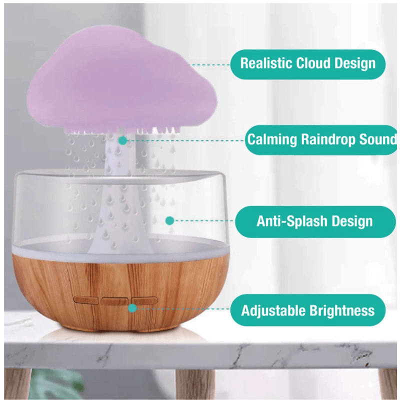 USB Rechargeable Raincloud Humidifier with LED Lights and Rain Sound™